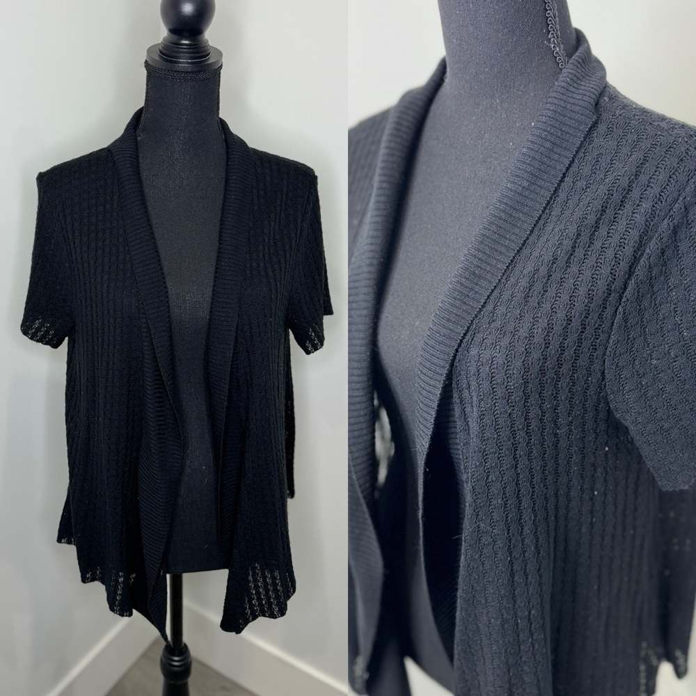 Yarn Art Black Knit Short Sleeve Front Open Cardigan